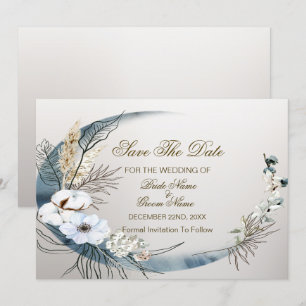 Save The Date Boho White Orchidée Fleurs Blue Moon Elegant Party