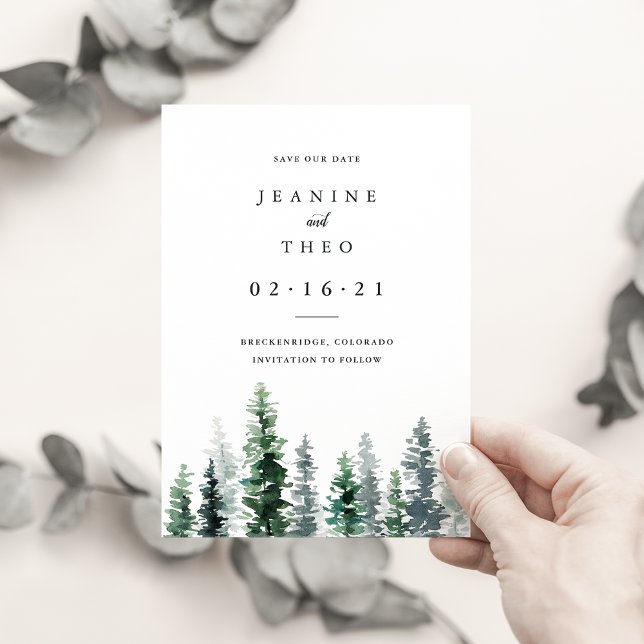Save The Date Bois | Aquarelle d'hiver Enregistrer la date (Créateur téléchargé)