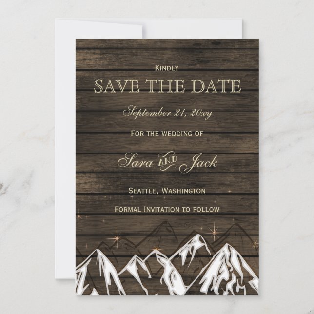 Save The Date Bois de grange Camping Rustic Mountains enregistre (Devant)