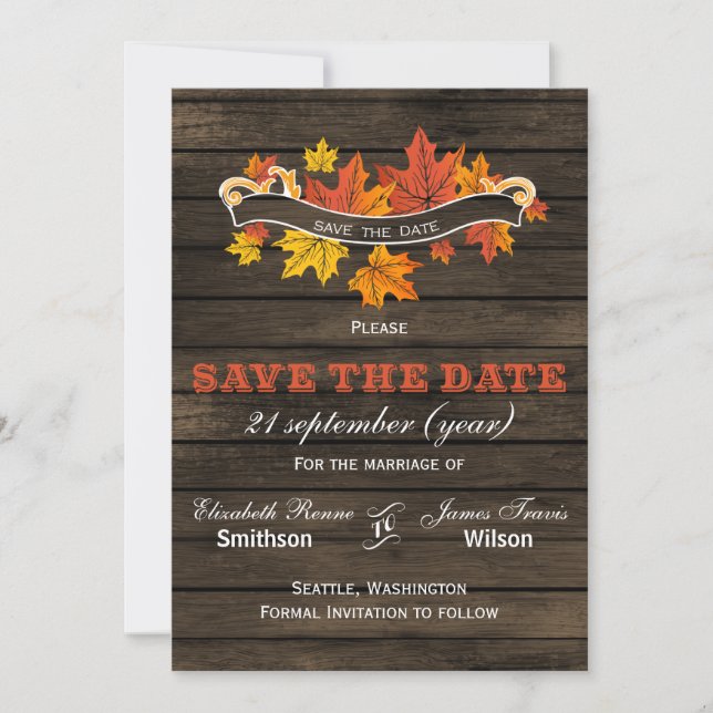 Save The Date Bois de grange Mariage de automne rustique enregis (Devant)