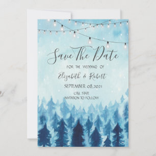 Save The Date Bois, Forêt, Pins Arbres Bleu Enregistrer La Date
