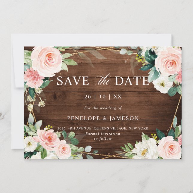 Save The Date Bois rousse Floral Floral Géométrique Botanique (Devant)