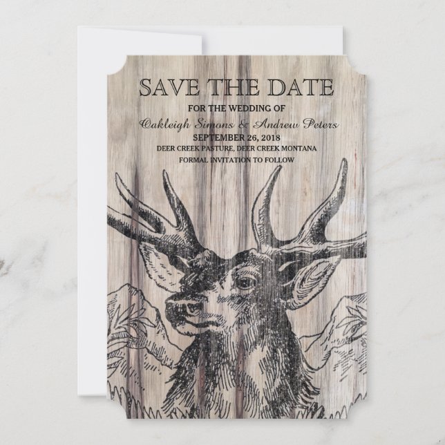 Save The Date Bois rustique | Deer Enregistrer la date (Devant)