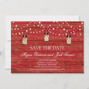 Save The Date Bois rustique Mason jarre et lumières Enregistrer 