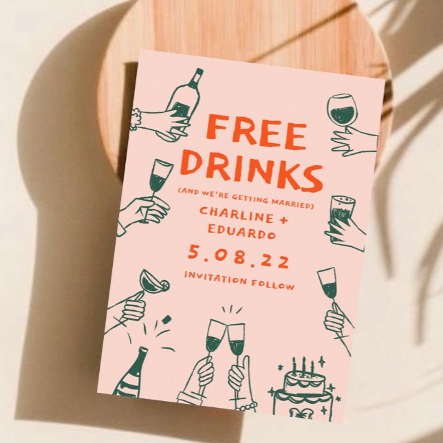 Save The Date Boissons gratuites amusantes Retro Contemporain (Créateur téléchargé)