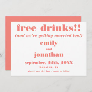 Save The Date Boissons Gratuites Amusants Mariage Corail Enregis