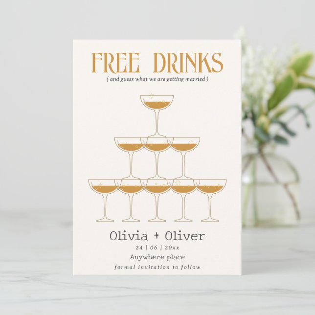 Save The Date Boissons gratuites cocktail photo mariage (Debout devant)