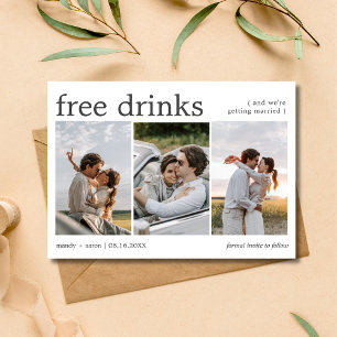 Save The Date Boissons Gratuites Trois Photos de Fiançailles Mar