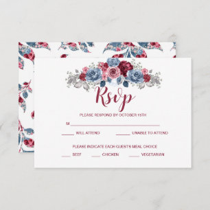 Save The Date Boîtier RSVP de mariage bleu et bordeaux Dusty