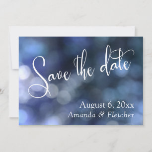 Save The Date Bokeh Bleu, Calligraphie Moderne pour Annonce de D