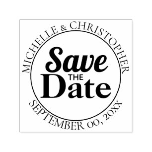 Save The Date Bold Modern round fonts only Self-inking Stamp