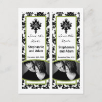 Save the Date Book Mark Favours Black Green Damask