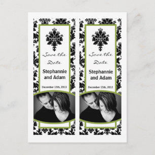 Save the Date Book Mark Favours Black Green Damask Announcement Postcard