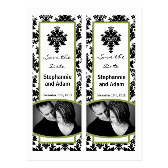 Save the Date Book Mark Favours Black Green Damask Postcard