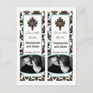 Save the Date Book Mark Favours Brown Tiffan Damas Announcement Postcard