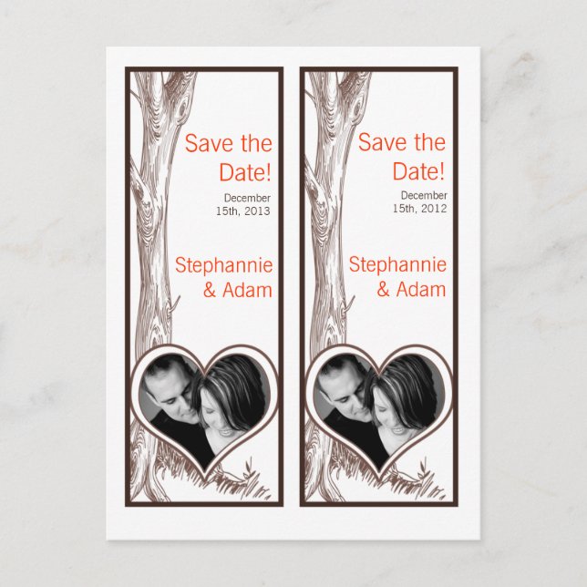 Save the Date Book Mark Favours Fall Tree Initial Announcement Postcard (Front)