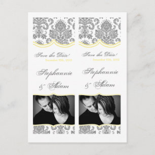 Save the Date Book Mark Favours Grey Yellow Damask Announcement Postcard