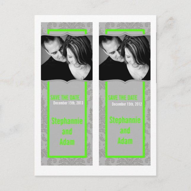 Save the Date Book Mark Favours Modern Grey Damask Announcement Postcard (Front)