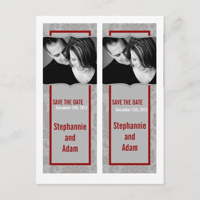 Save the Date Book Mark Favours Modern Grey Damask Announcement Postcard (Front)