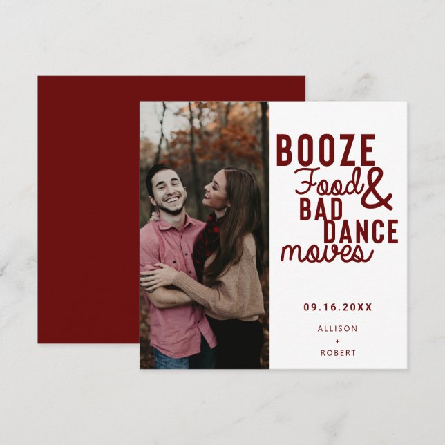 Save The Date Booze Food & Bad Dance Déplace Funny Date Photo (Devant / Derrière)