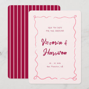 Save The Date Bordure agitée de la main rose irrégulière tirée à