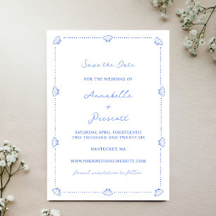 Save The Date Bordure Coastal Chic Shell Pas de photo Mariage Bl