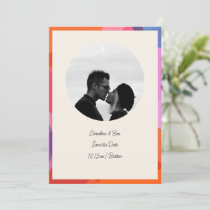 Save The Date Bordure Colorée Moderne Couple Photo Circulaire