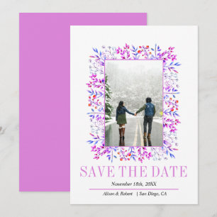 Save The Date Bordure de feuilles et de baies mariage pourpre