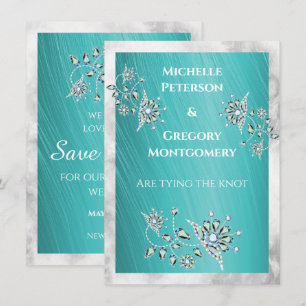 Save The Date Bordure de marbre de bijou de rhinestone sarcelle