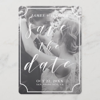 Save The Date Bordure de script moderne | Photo personnalisée En