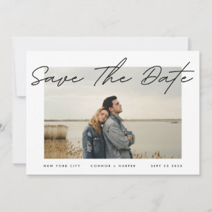 Save The Date Bordure de texte simple moderne photo blanche noir