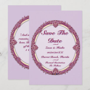 Save The Date Bordure Fantaisie Violet/Rose Et Crème Personnalis
