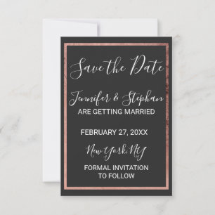 Save The Date Bordure rose Gold Outline Mariage noir simple