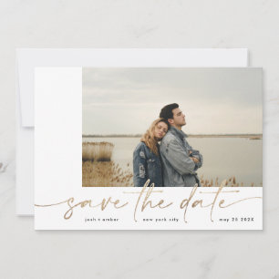 Save The Date Borné   Moderne Simple Photo Blanc Gold Foil