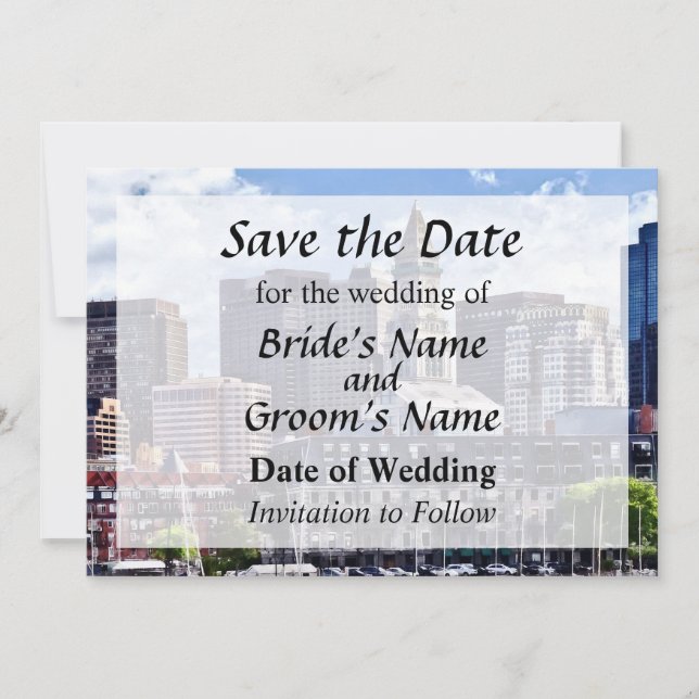 Save The Date Boston Skyline avec Custom House Tower Date d'enre (Devant)