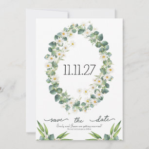 Save the Date botanical eucalyptus + daisy theme