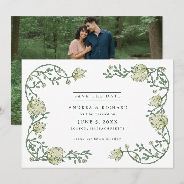 Save The Date Botanical Garden Floral Photo Wedding  (Devant / Derrière)