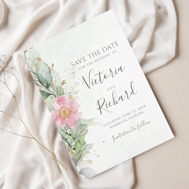 Save The Date Botanical Gold Greenery Eucalyptus Wedding (Créateur téléchargé)