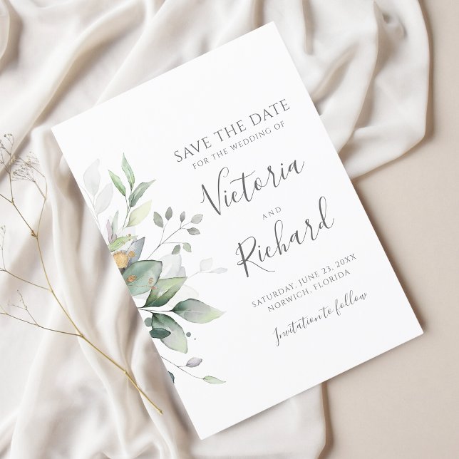 Save The Date Botanical Gold Greenery Eucalyptus Wedding (Créateur téléchargé)