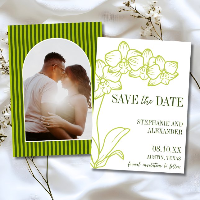 Save The Date Botanical Retro Bold Chartreuse Photo Wedding (Créateur téléchargé)