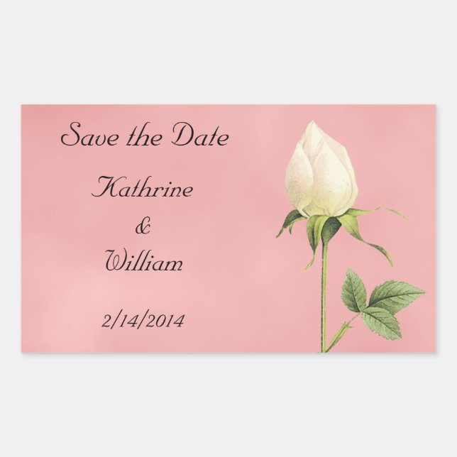Save the Date Botanical White Rosebud Sticker (Front)