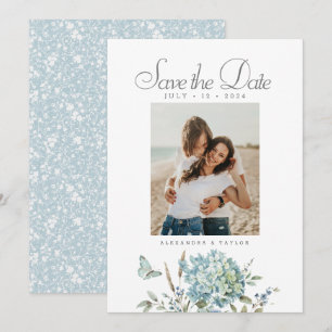 Save The Date Botanique Bohème Bleu Aquarelle Mariage Photo