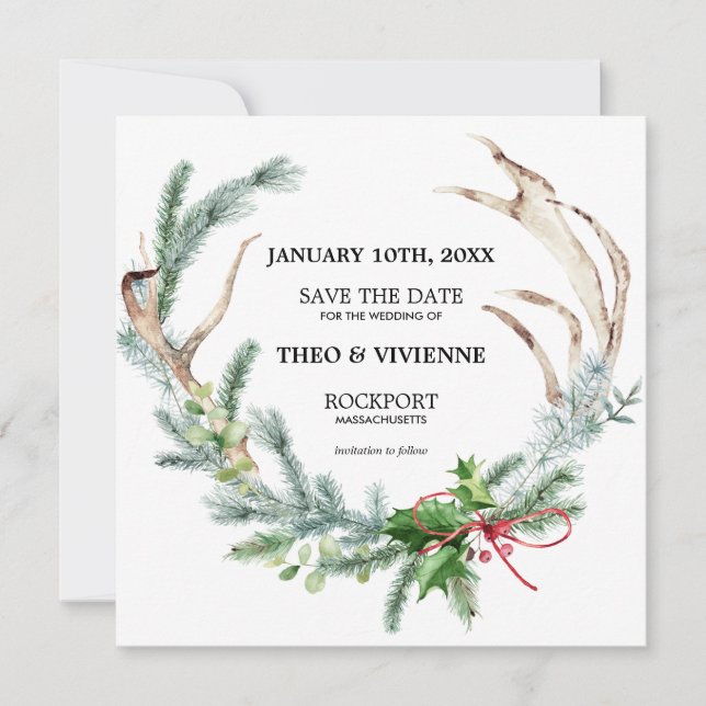 Save The Date Botanique d'hiver rustique Enregistrer la date (Devant)