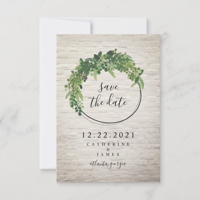 Save The Date Botanique D'Inspiration De Brique Blanche Enregist (Devant)