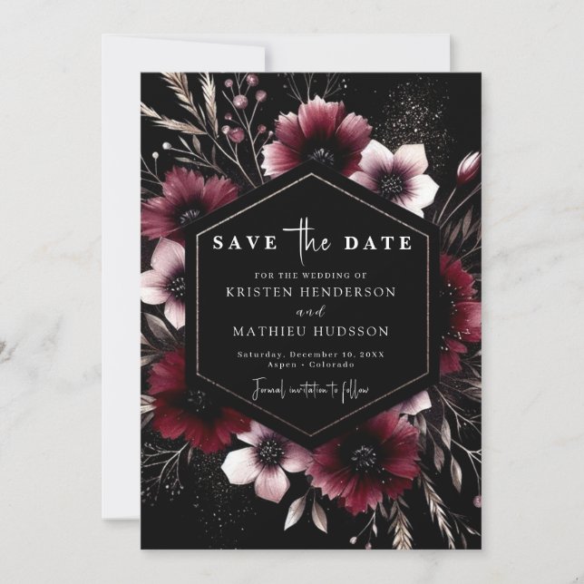 Save The Date Botanique Élégant Mariage Bourgogne (Devant)