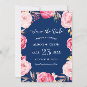 Save the date Botanique Floral Wreath Navy Bleu