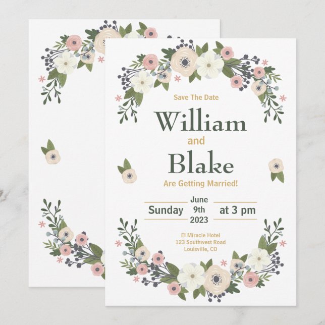 Save The Date Botanique florale romantique Sauvez la date (Devant / Derrière)