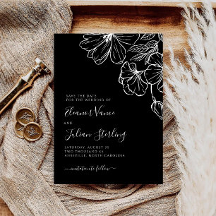 Save The Date Botanique Noir Minimaliste Noir & Blanc