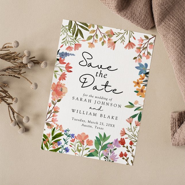 Save The Date Botaniques Boho : Un jardin d'aquarelle Fleur sauv (Créateur téléchargé)