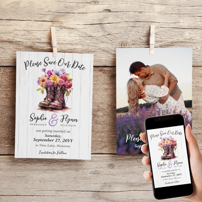 Save The Date Bottes Florales de la ferme Mariage campagnard rus (Créateur téléchargé)